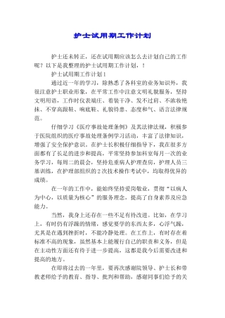 护士试用期工作计划