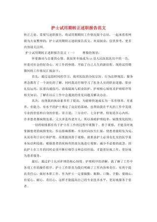 护士试用期转正述职报告范文