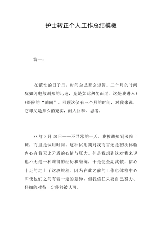 护士转正个人工作总结模板