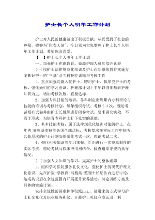 护士长个人明年工作计划