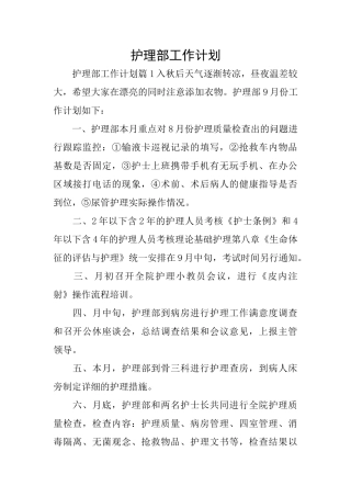 护理部工作计划