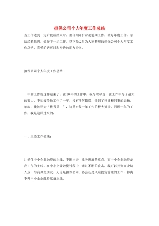 担保公司个人年度工作总结