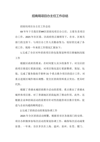 招商局项目办主任工作总结