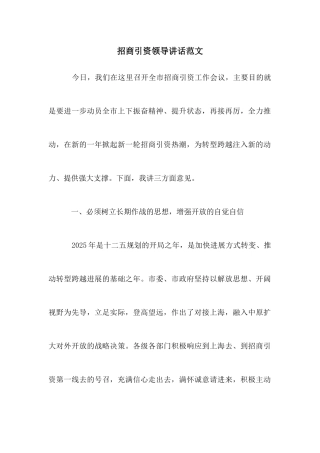 招商引资领导讲话范文