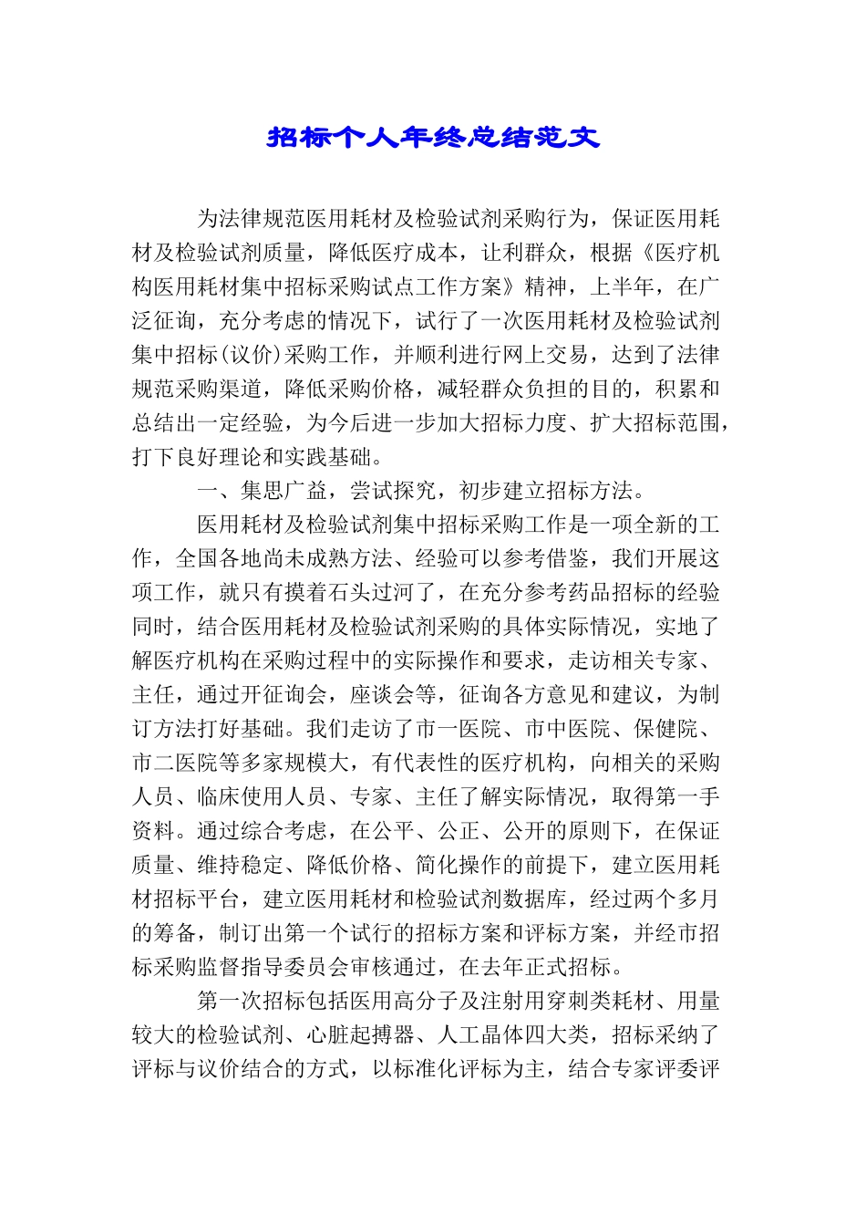 招标个人年终总结范文_第1页