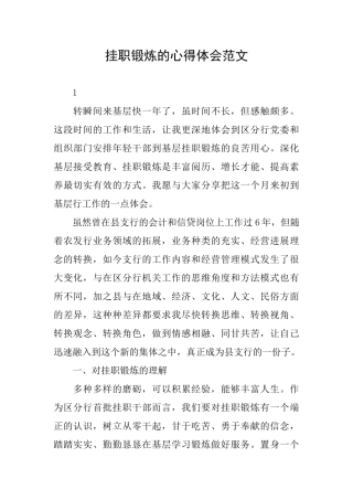 挂职锻炼的心得体会范文