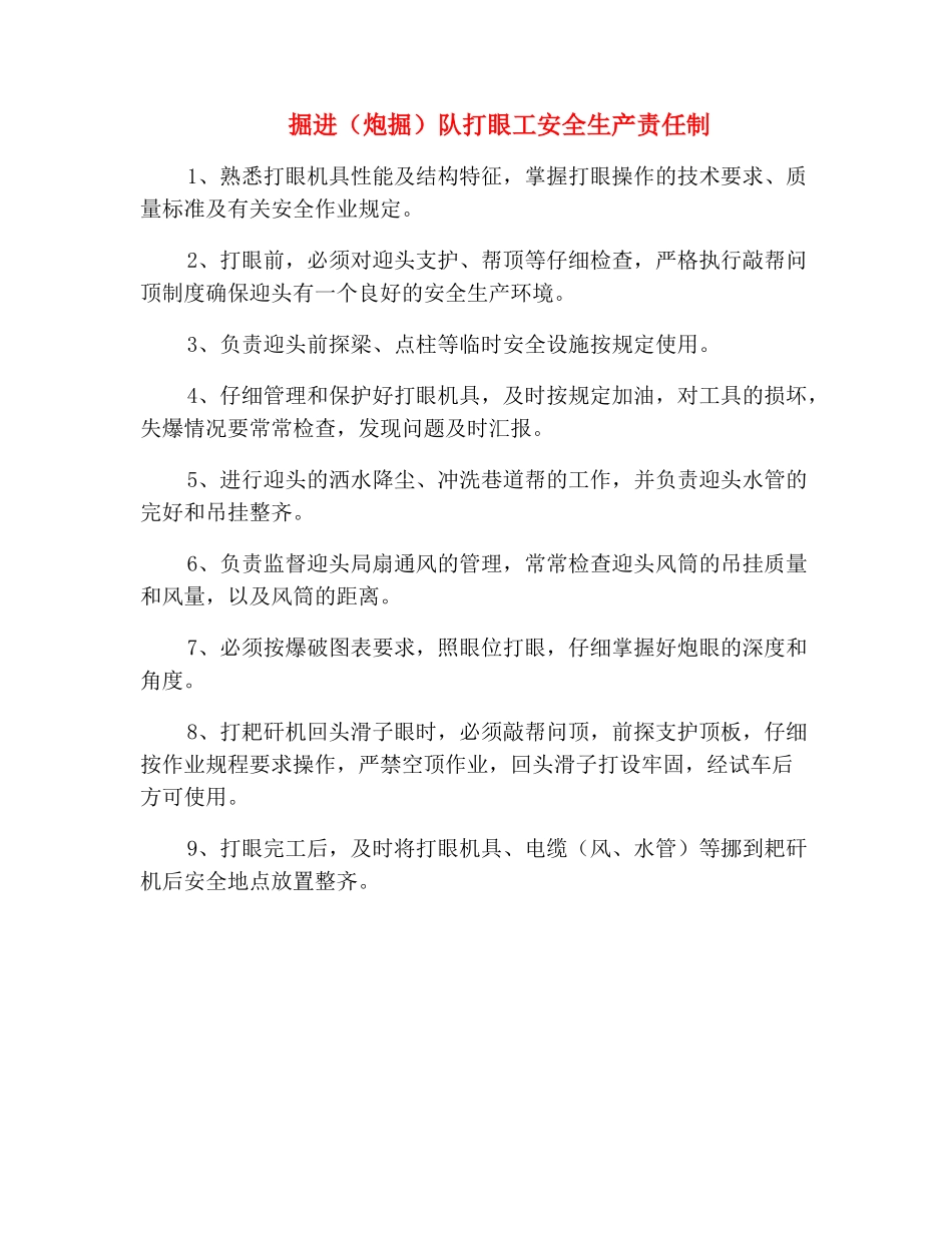 掘进(炮掘)队打眼工安全生产责任制_第2页