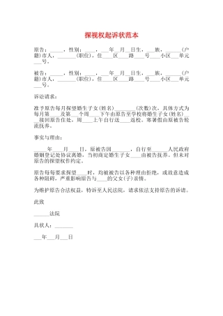 探视权起诉状范本