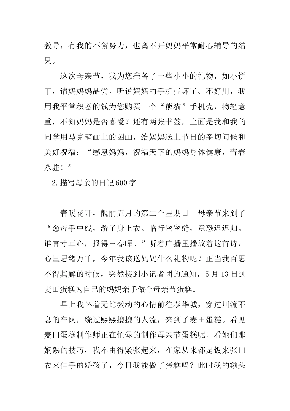 描写母亲的日记600字五篇_第2页