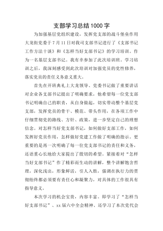 支部学习总结1000字