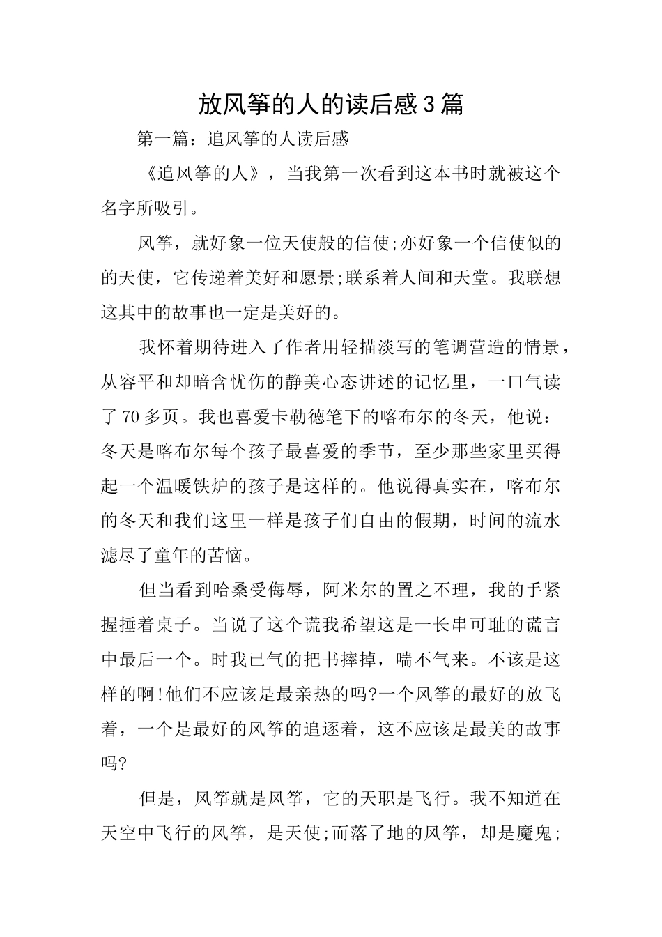 放风筝的人的读后感3篇_第1页