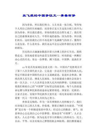 放飞我的中国梦征文青春有梦