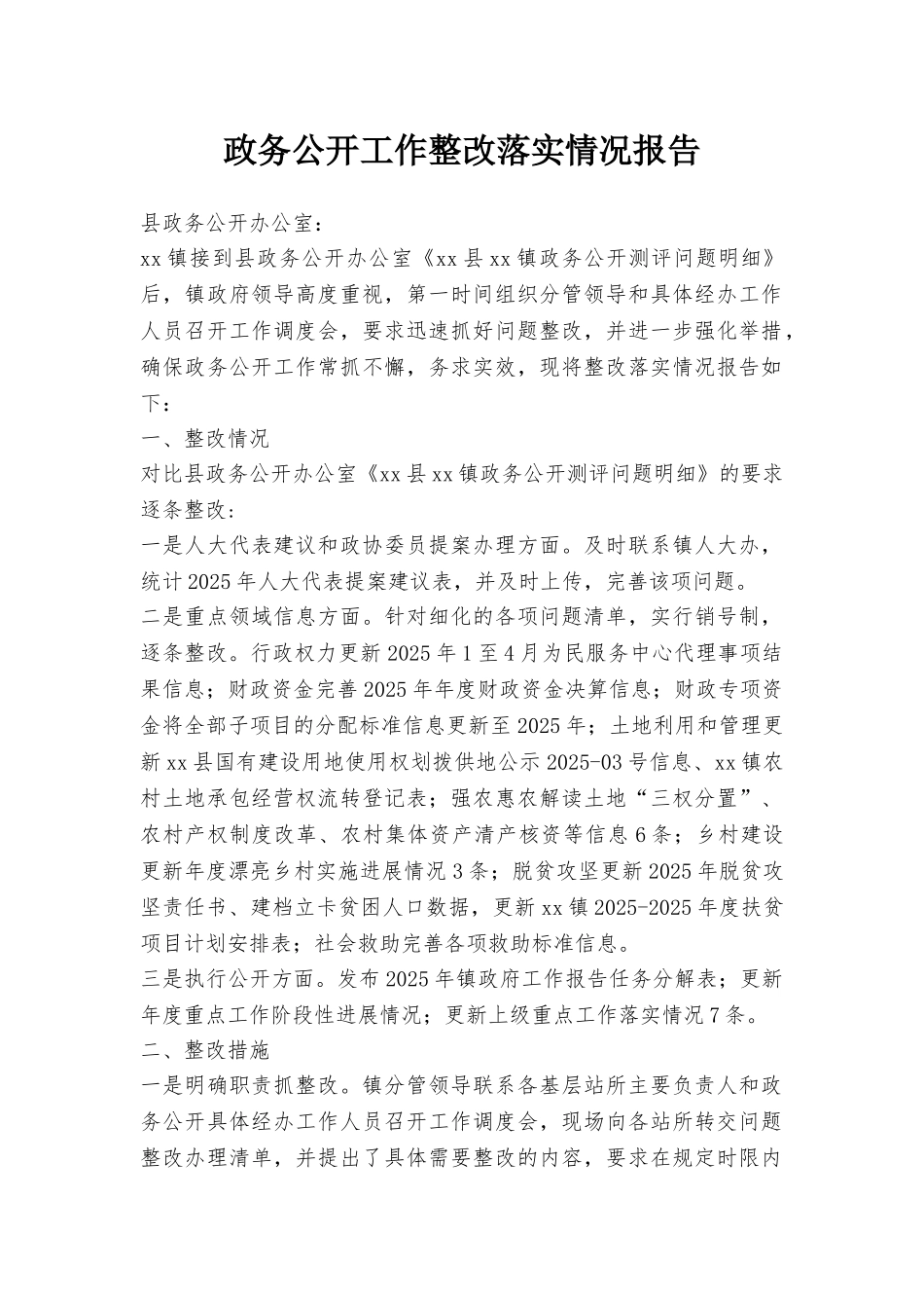 政务公开工作整改落实情况报告_第1页