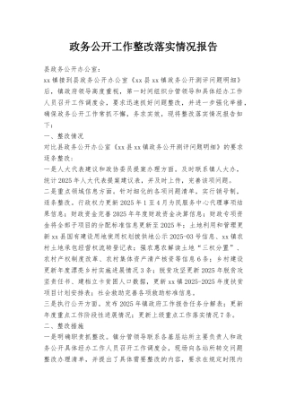 政务公开工作整改落实情况报告