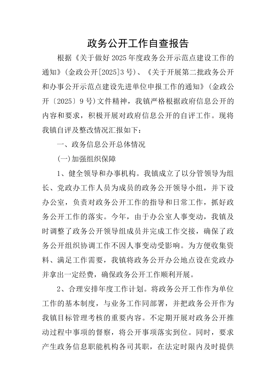 政务公开工作自查报告_第1页