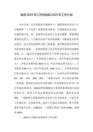 政府2025年工作总结和2025年工作计划