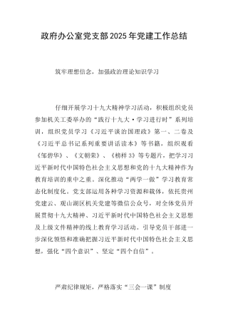 政府办公室党支部2025年党建工作总结