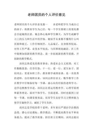 教师团员的个人评价意见