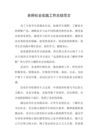 教师社会实践工作总结范文