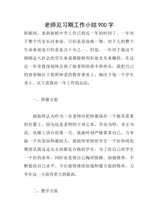 教师见习期工作小结900字