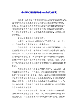 教师试用期满考核自我鉴定