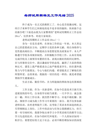 教师试用期转正工作总结2025