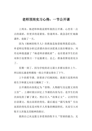 教师顶岗实习心得：一节公开课