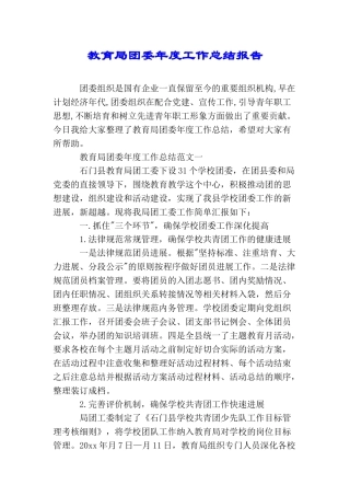 教育局团委年度工作总结报告