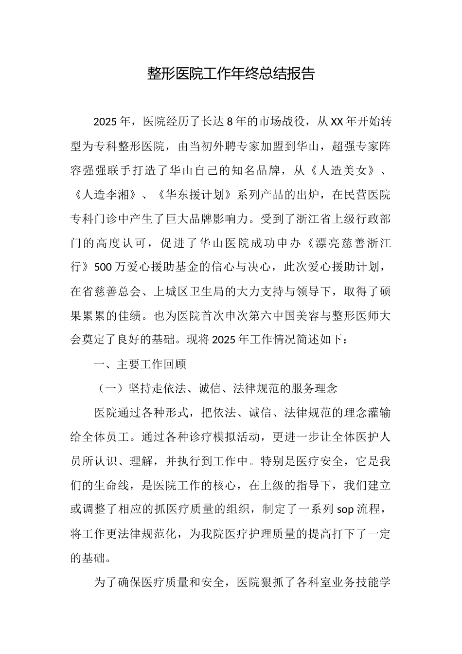 整形医院工作年终总结报告_第1页