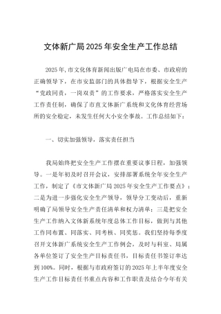 文体新广局2025年安全生产工作总结