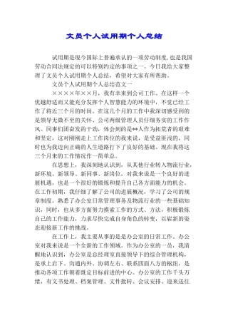 文员个人试用期个人总结