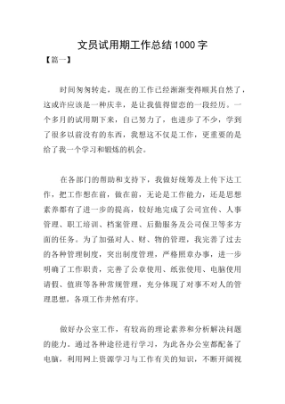 文员试用期工作总结1000字