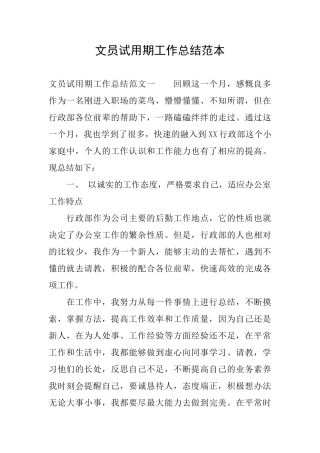 文员试用期工作总结范本