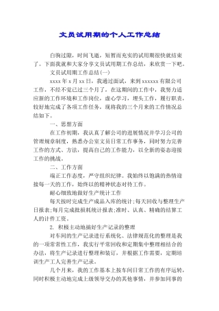 文员试用期的个人工作总结