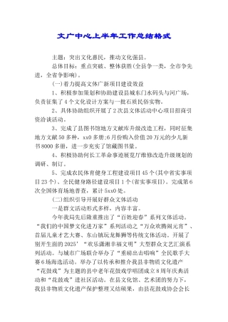 文广中心上半年工作总结格式