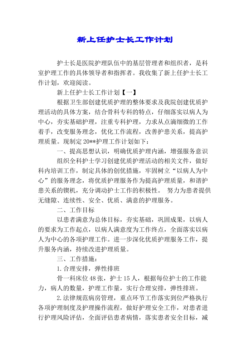 新上任护士长工作计划_第1页