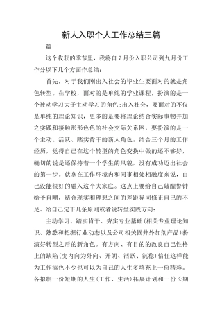 新人入职个人工作总结三篇