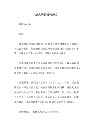新人辞职报告范文