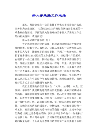 新入手采购工作总结