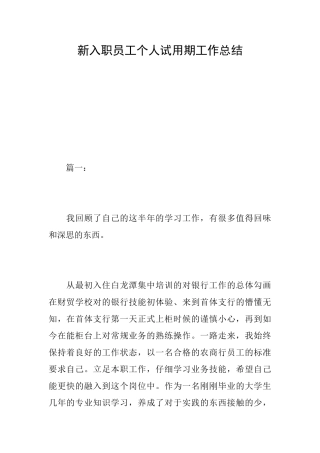 新入职员工个人试用期工作总结