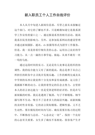 新入职员工个人工作自我评价