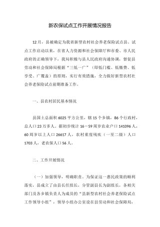 新农保试点工作开展情况报告