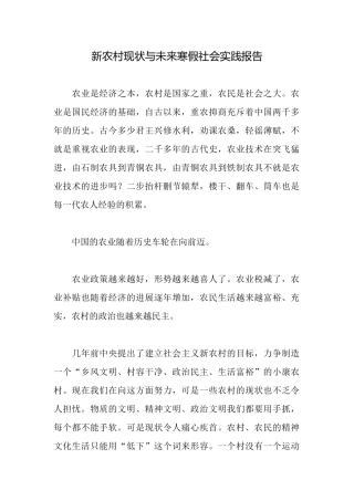 新农村现状与未来寒假社会实践报告