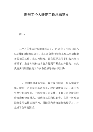新员工个人转正工作总结范文