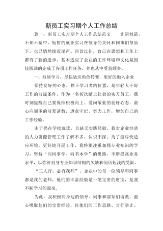 新员工实习期个人工作总结