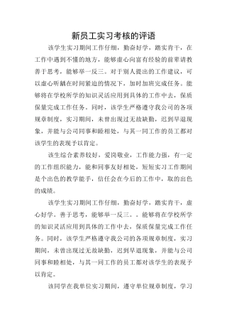 新员工实习考核的评语
