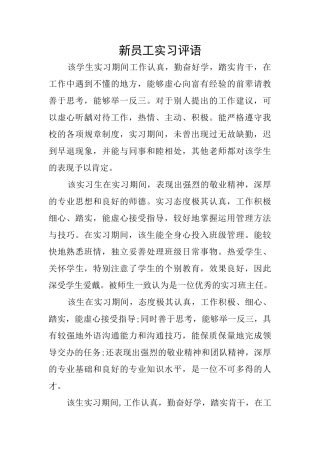 新员工实习评语