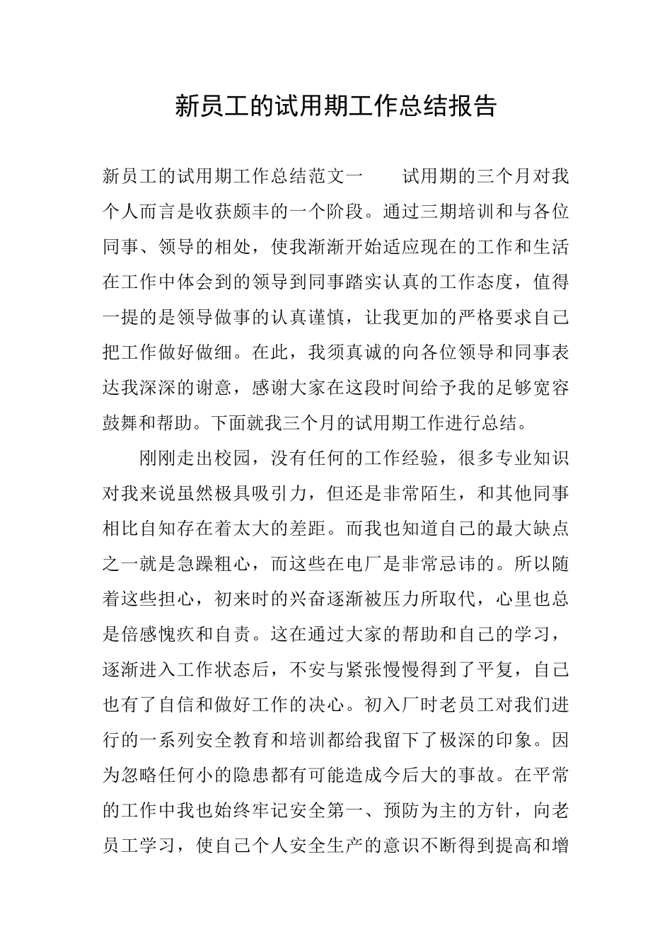 新员工的试用期工作总结报告_第1页