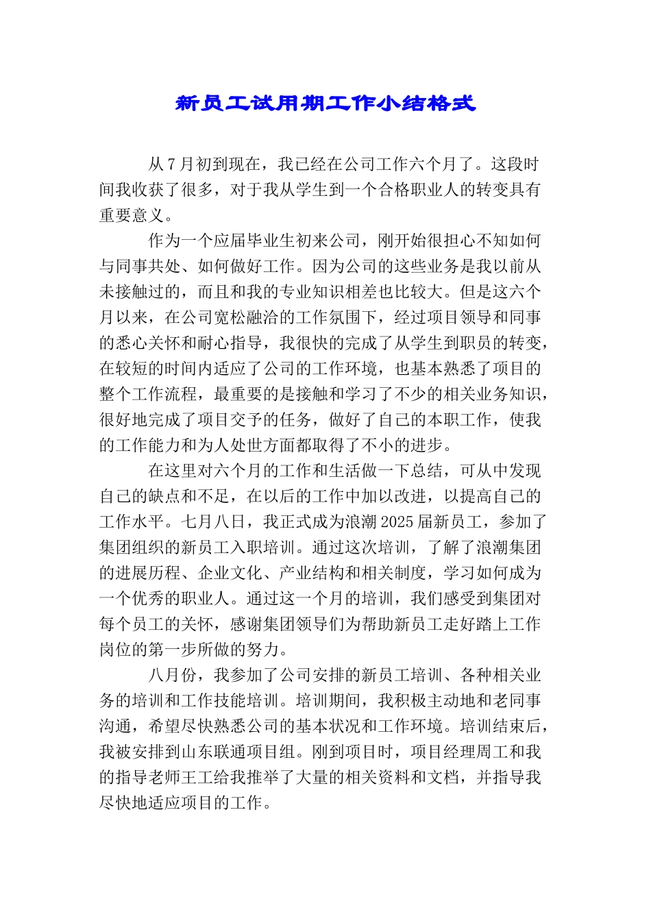 新员工试用期工作小结格式_第1页