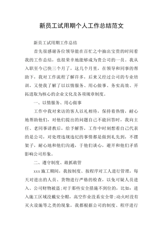 新员工试用期个人工作总结范文